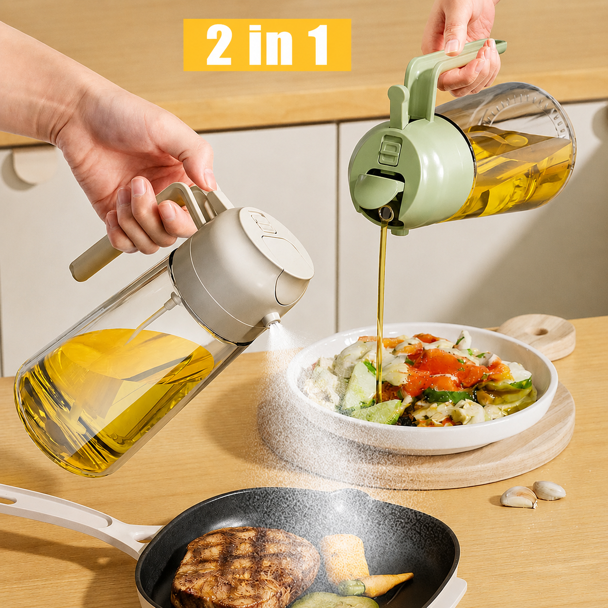 2-in-1 Premium Oil Spray Bottle – Spray & Pour Dispenser (450ml)