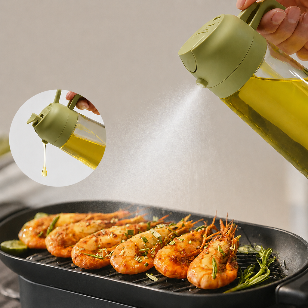 2-in-1 Premium Oil Spray Bottle – Spray & Pour Dispenser (450ml)
