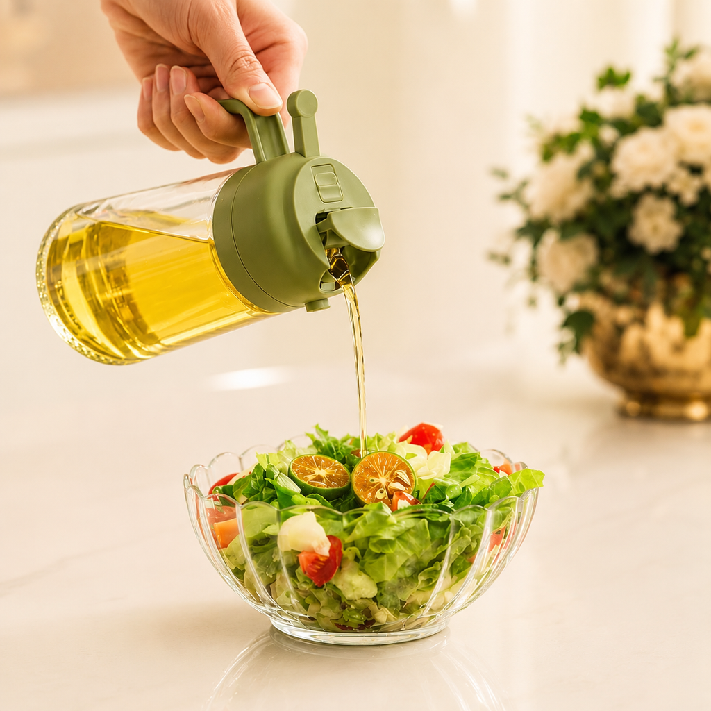 2-in-1 Premium Oil Spray Bottle – Spray & Pour Dispenser (450ml)